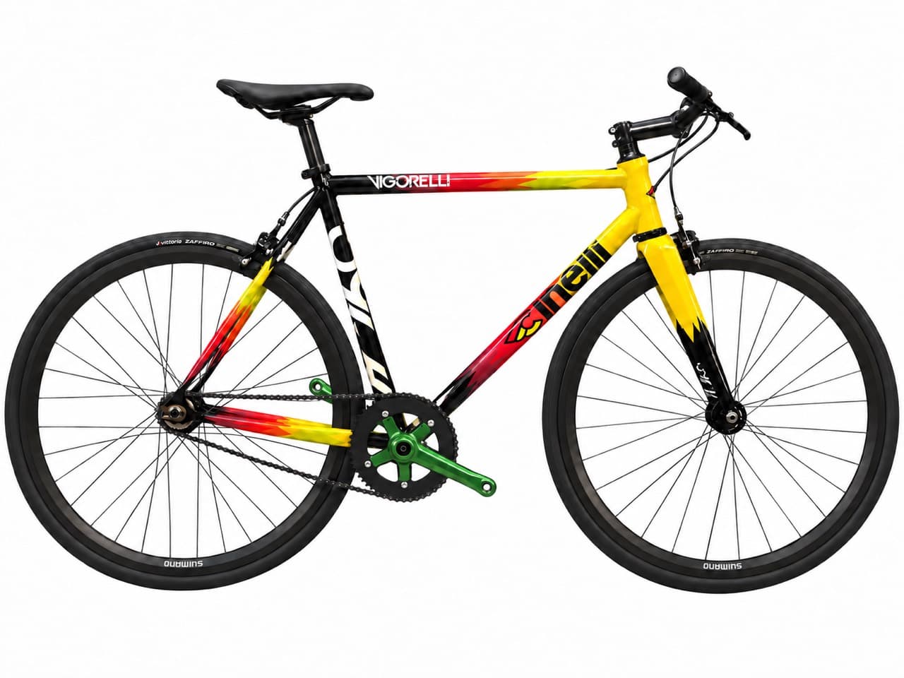 オーナー提供のCINELLI VIGORELLI。黄・赤・黒のグラフィックとフラットハンドルの車体