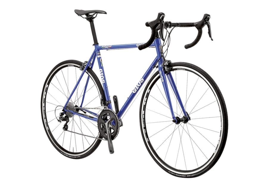 国内正規代理店Web掲載のブルーのGIOS AIRONE。細身のクロモリフレームを採用したロードバイク