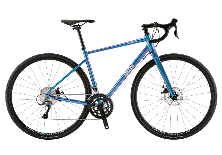 国内正規代理店Web掲載のPRISM BLUEのGIOS SIERA DISC。青紫に輝くアルミフレームとディスクブレーキを備えたロードバイク