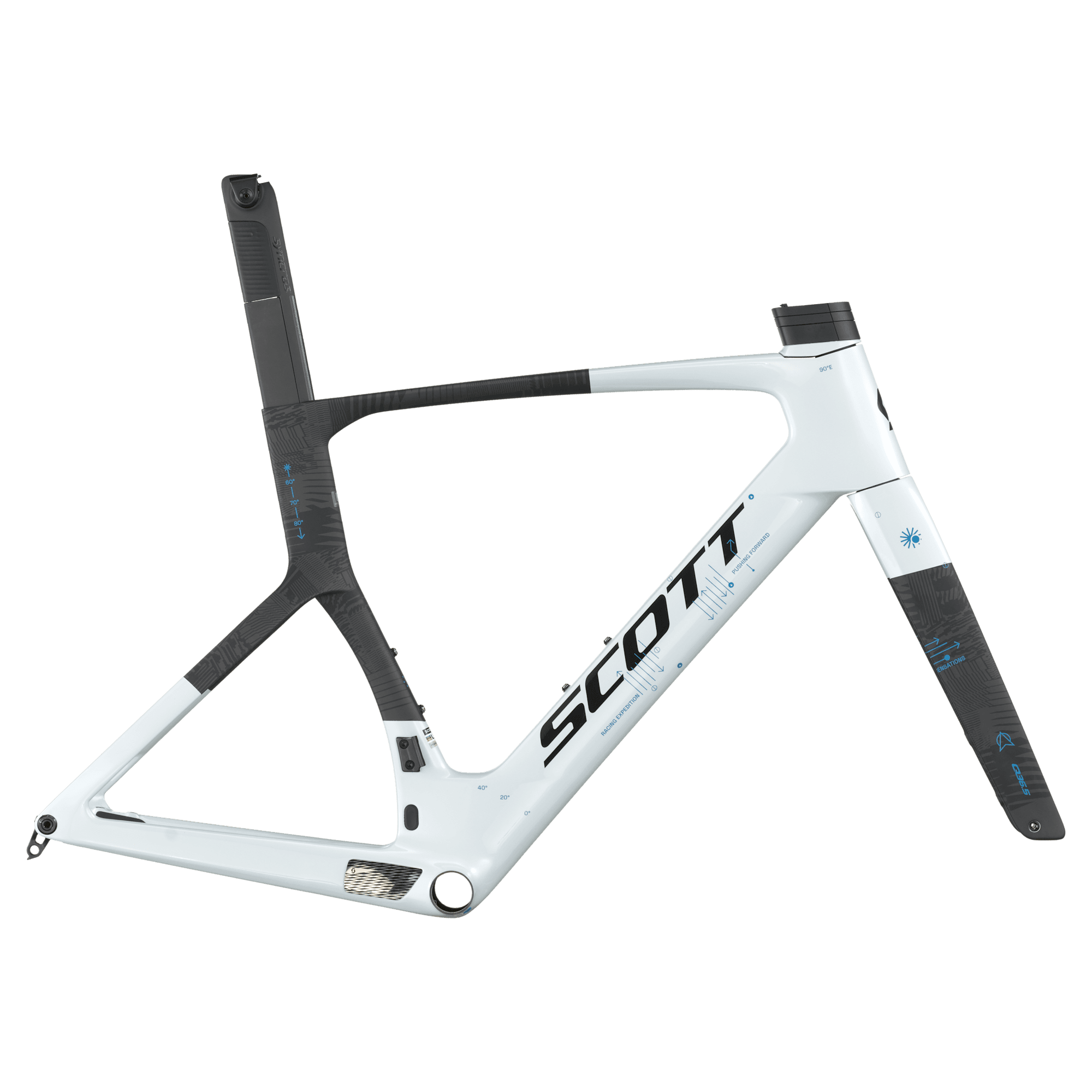 SCOTT公式掲載のFOIL RC PRO HMX FRAME SET。黒と白寄りのグレーを組み合わせたCumulus WhiteとCarbon Blackのフレームセット